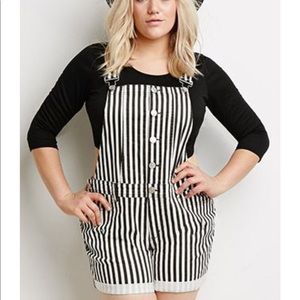 Black and white striped overalls shorts Clearance